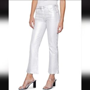 Frame Denim Shimmering Silver Flare Jeans Le Crop Mini Boot Size 27